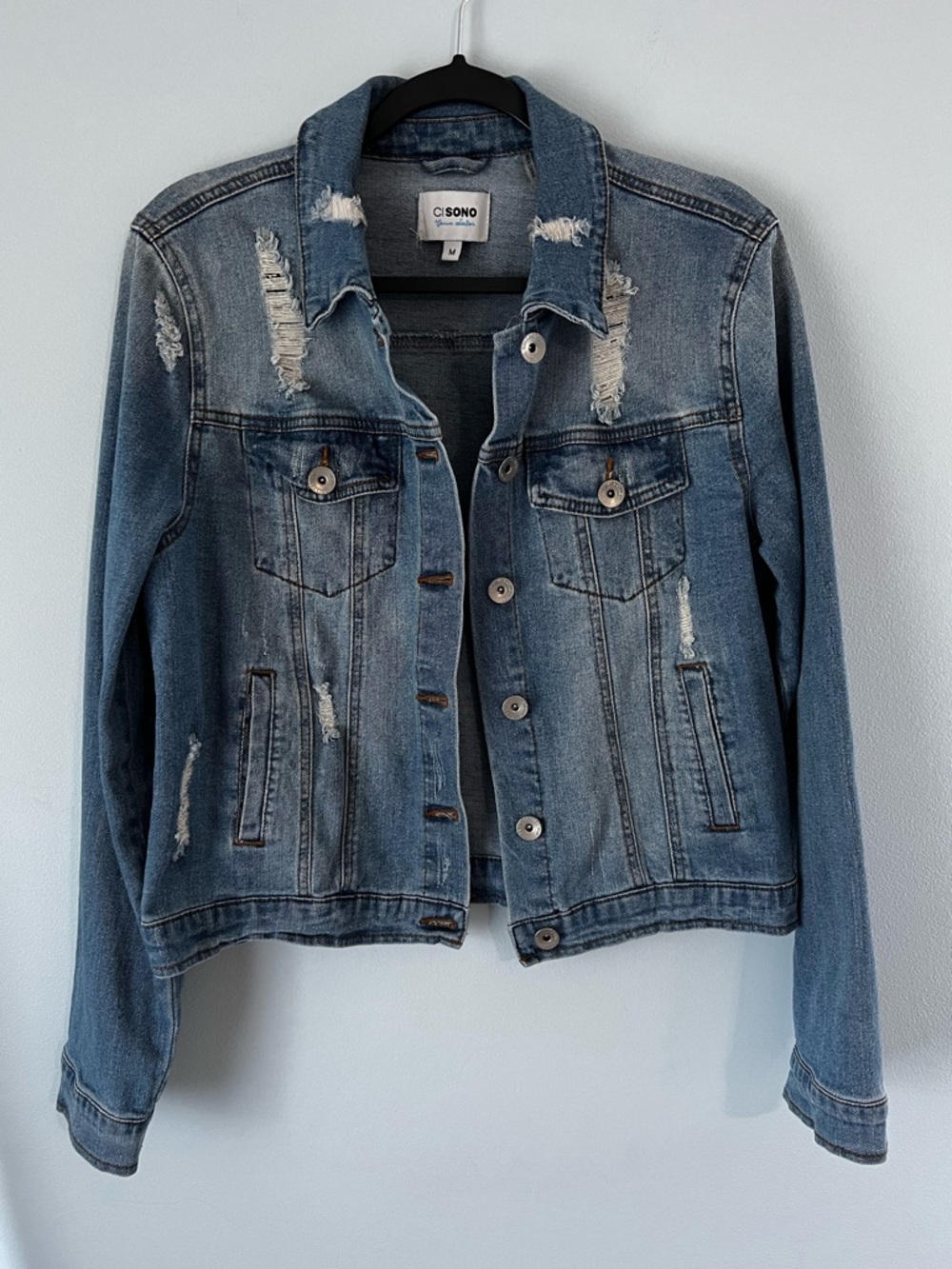 Ci Sono Distressed Denim Jacket Medium Wash Jean Jacket, Medium